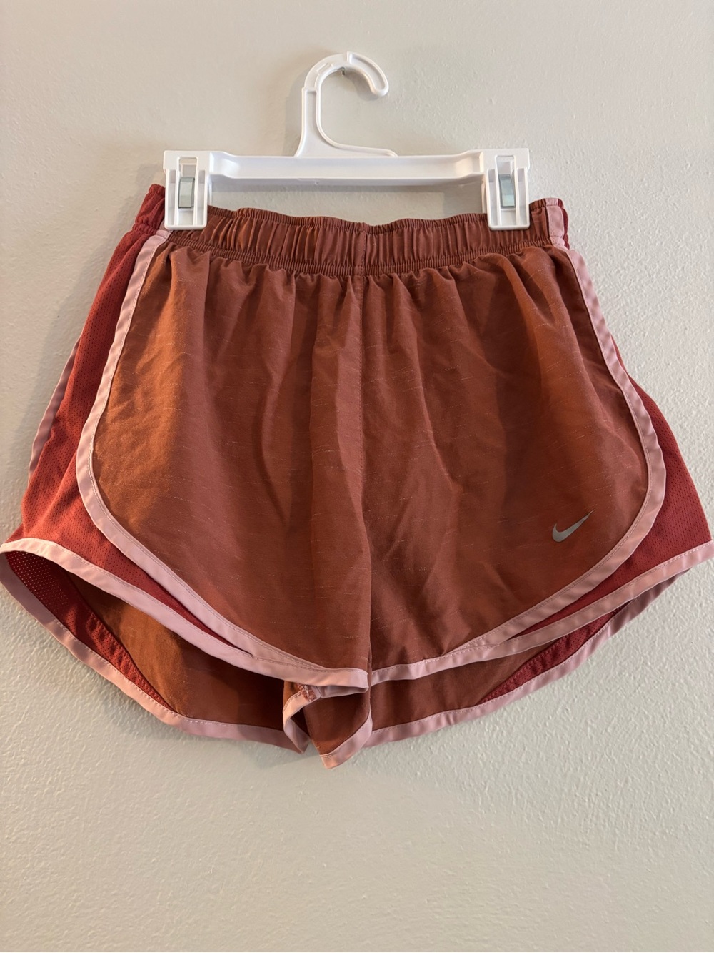 Nike Women's Rust Athletic Shorts with Light Pink Trim